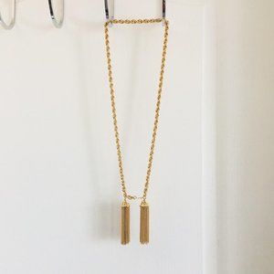 Vintage Gold Twisted Rope Chain Necklace Double Tassels Art Deco 37"